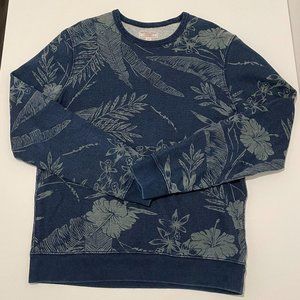 Wallace & Barnes Blue Floral Hawaiian Long Sleeve Pullover Sweater Mens Size L